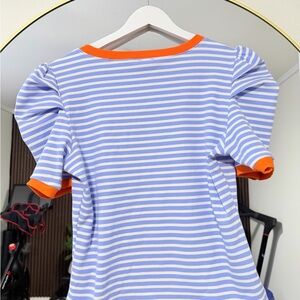Maeve Blue and White Striped Top with Orange Ribbed Trim NWT size Large